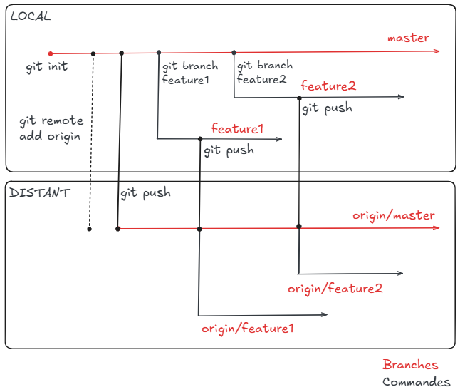Les branches Git et le dépôt distant.