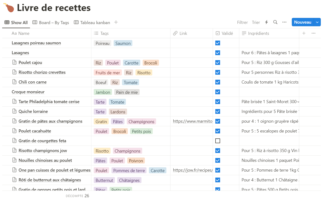 Un livre de recettes avec Notion